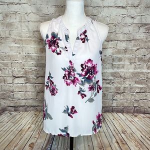 Purple White Gray Floral Sleeveless Loose Flowy Blouse Size Large